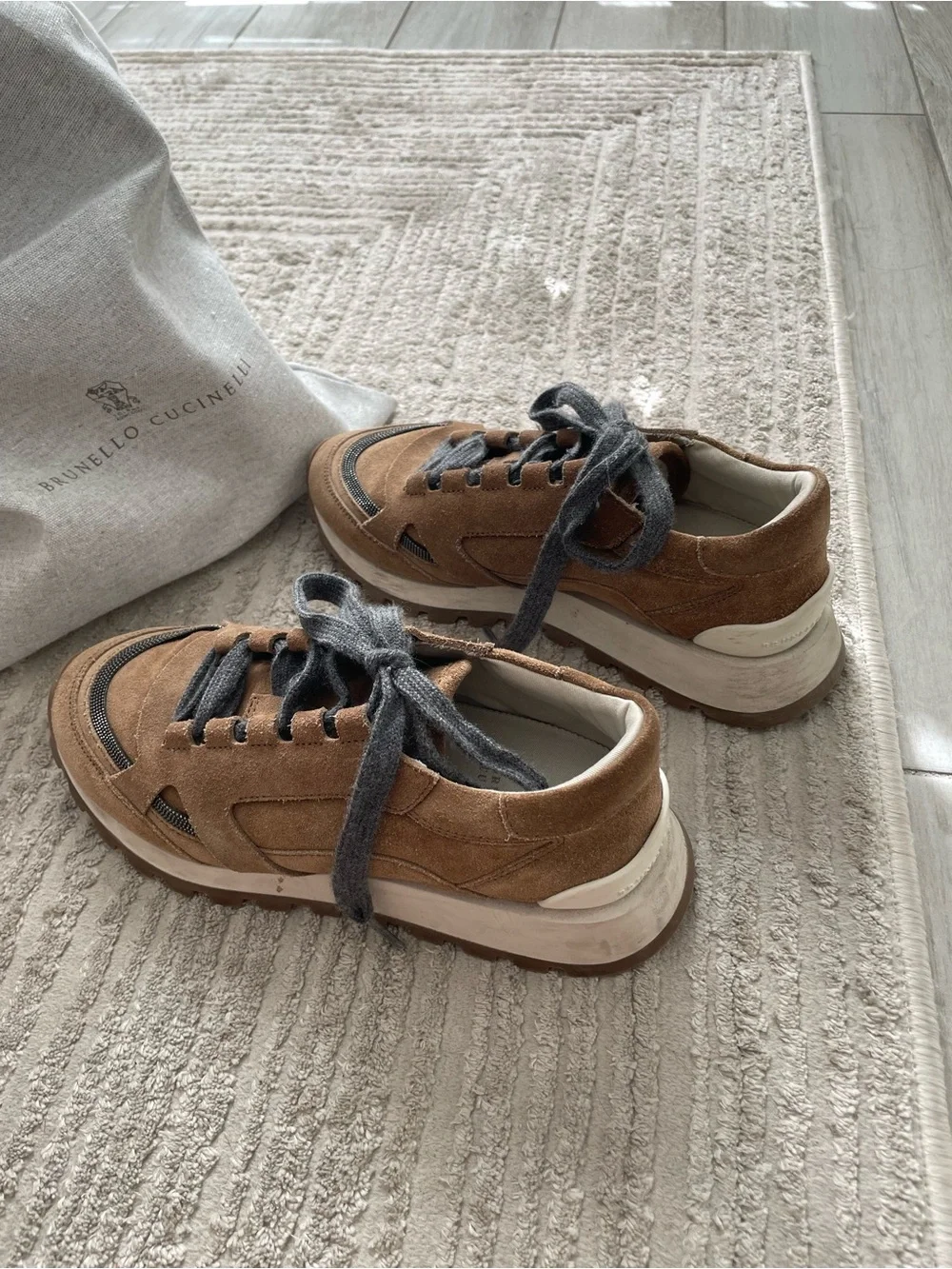 Brunello Cucinelli - Suede runners with Monili Copper Low Top Sneakers
